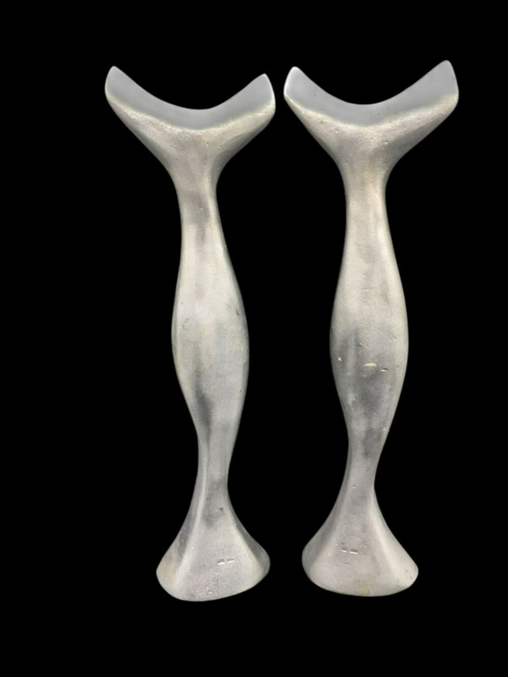 MCM Solid Cast Aluminum Pair of Candlesticks 11.5 Inches Made In Mexico Abstract
